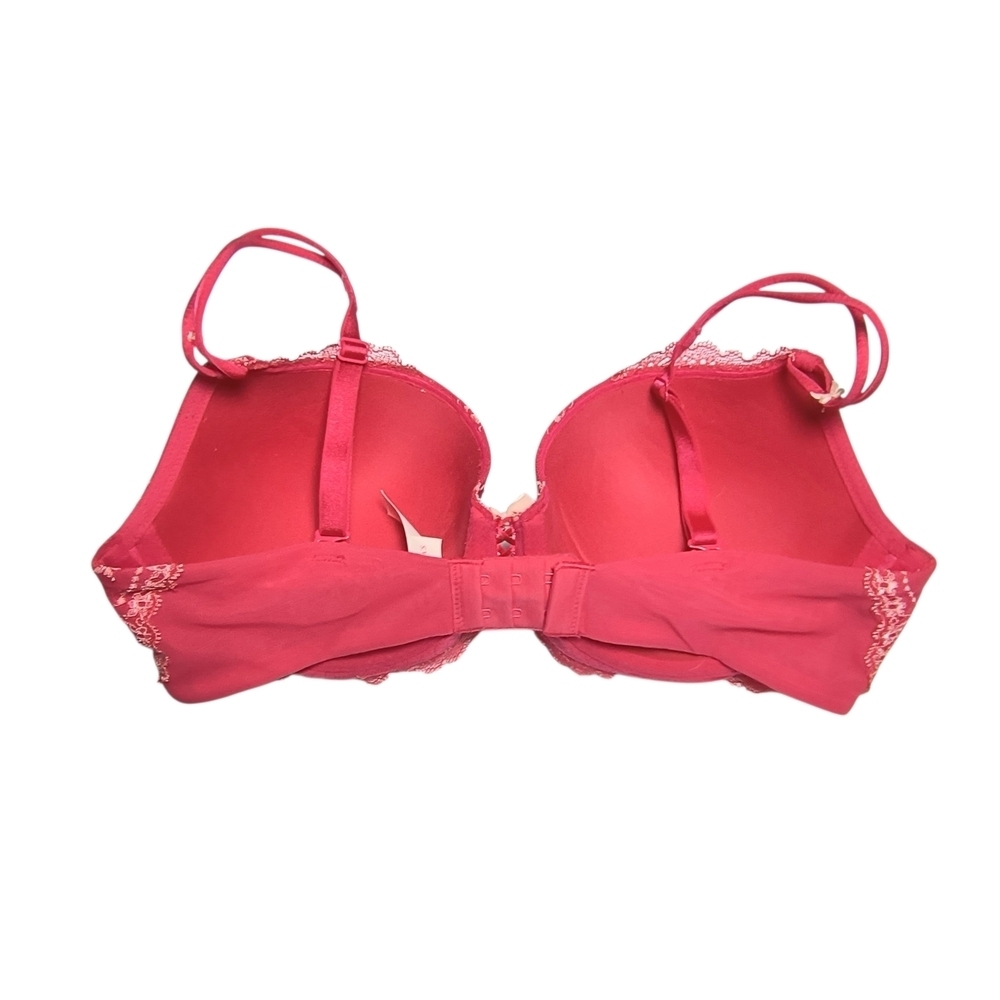 Victoria's Secret Reddish Fuschia Pink Lace Bra with Sparkle Embellishments 34D - Picture 2 of 7